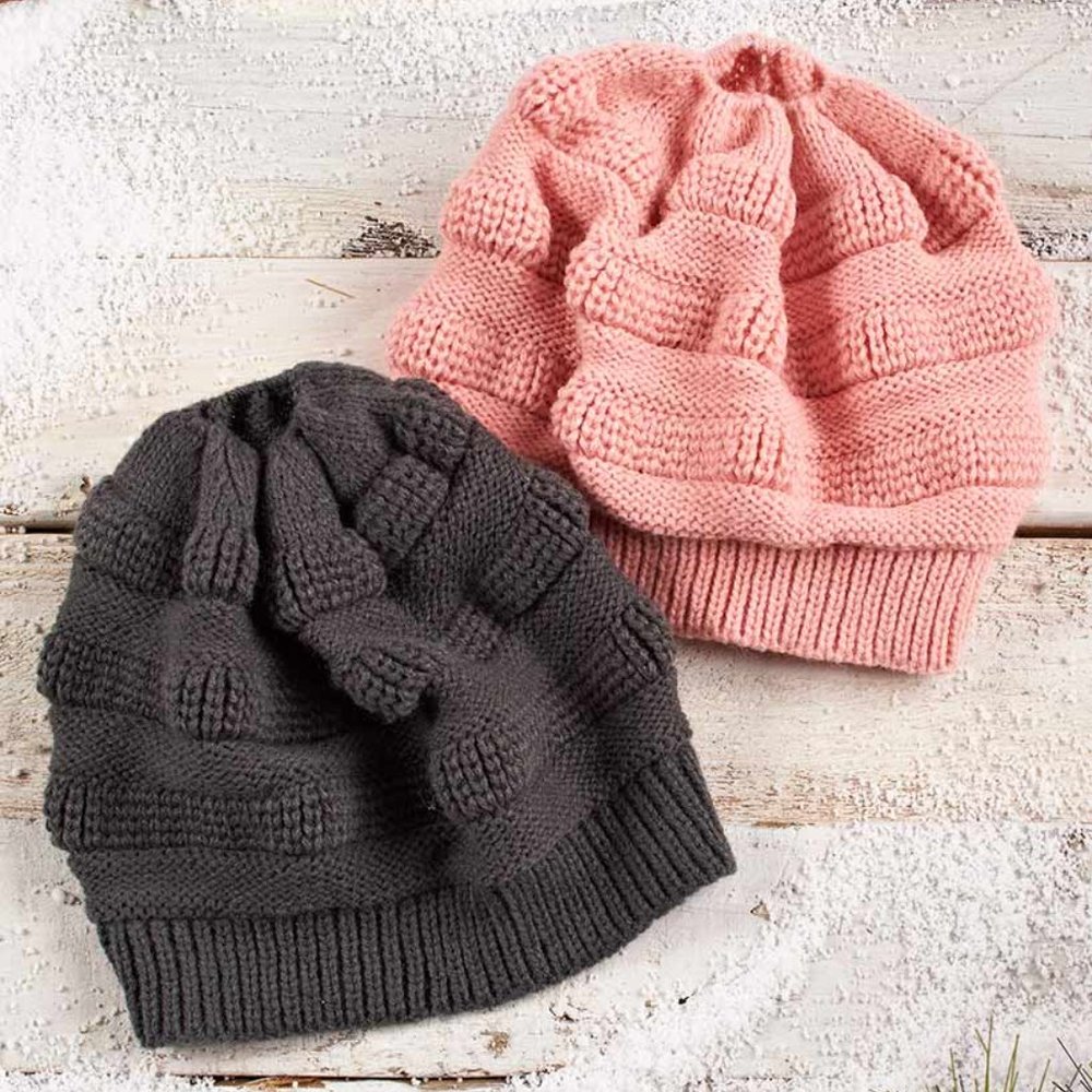 SOLD * Sets of 2 Messy Bun Knit Hats